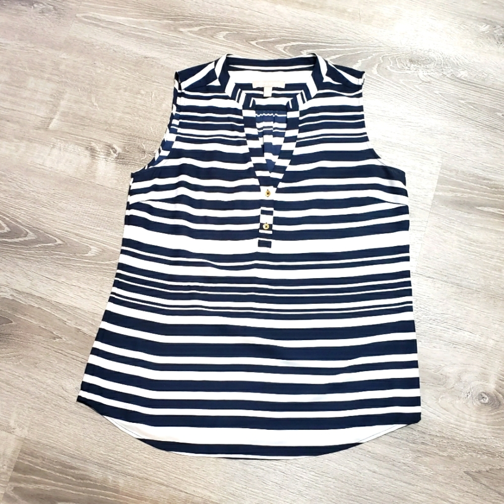 Banana Republic Navy and White V Neck Top